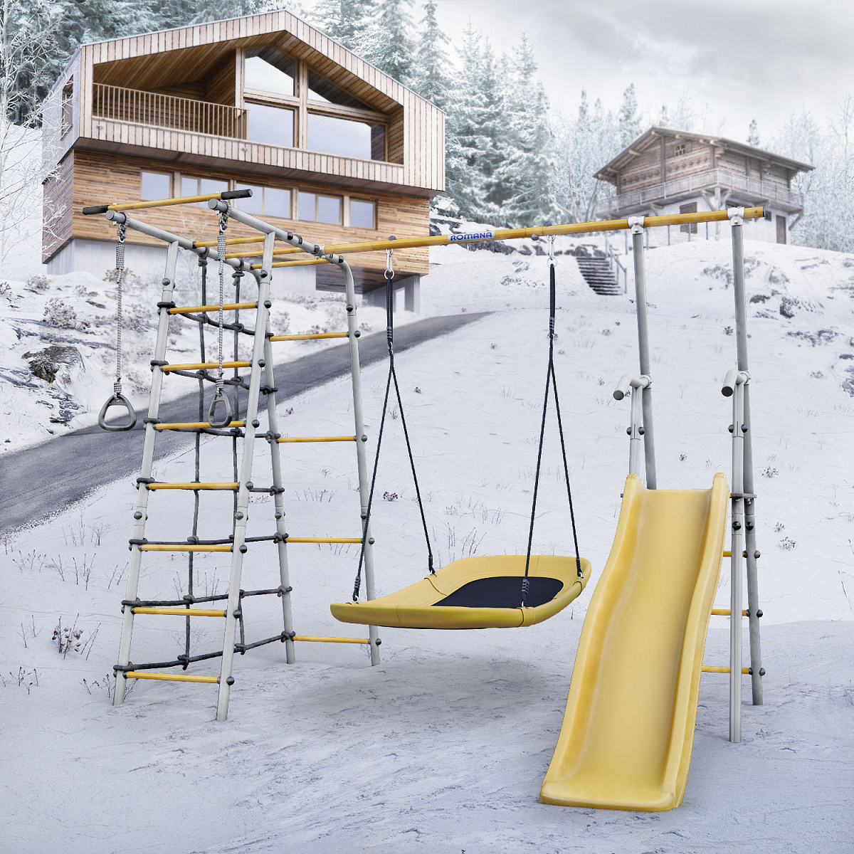 Детский спортивный комплекс для дачи ROMANA Богатырь (желтый/серый)