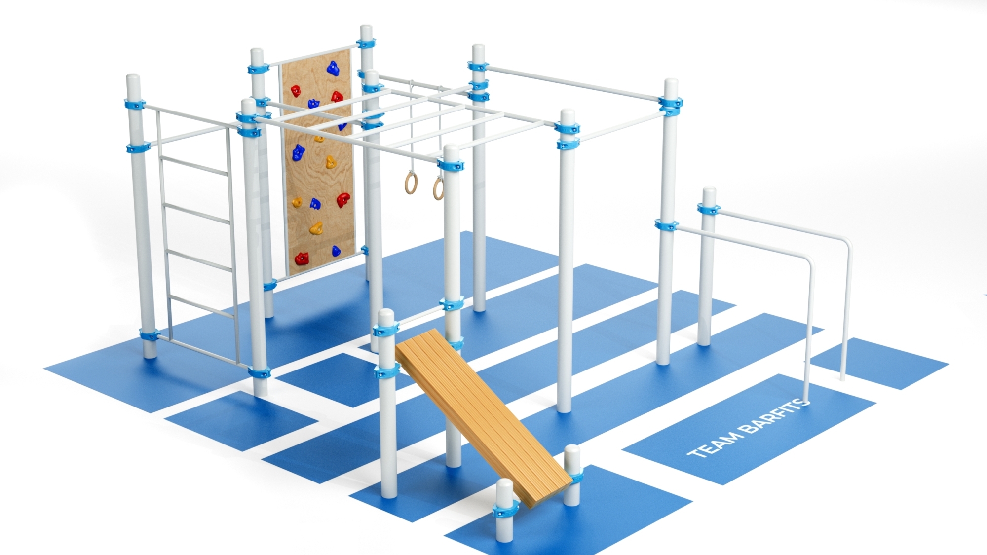 Деметра - 5 турников, рукоход, шведская стенка, скалодром, наклонная скамья, брусья и кольца K-055