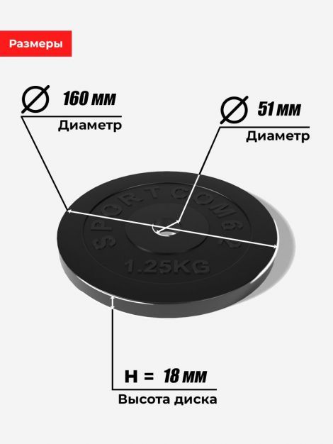 Комплект дисков Sportcom обрезиненных 51мм 2х1.25кг