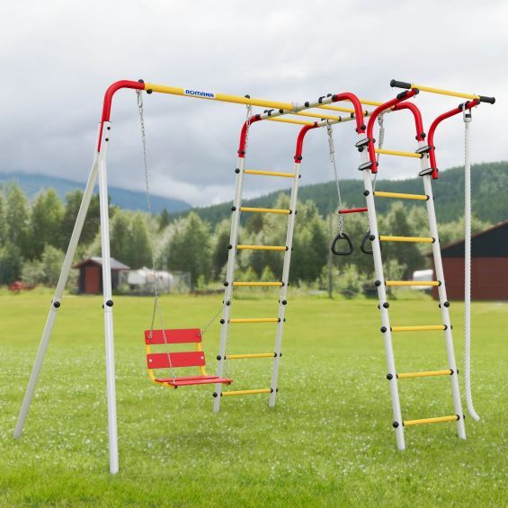 Детский спортивный комплекс для дачи ROMANA Веселая лужайка - 2 (красный/желтый/белый)