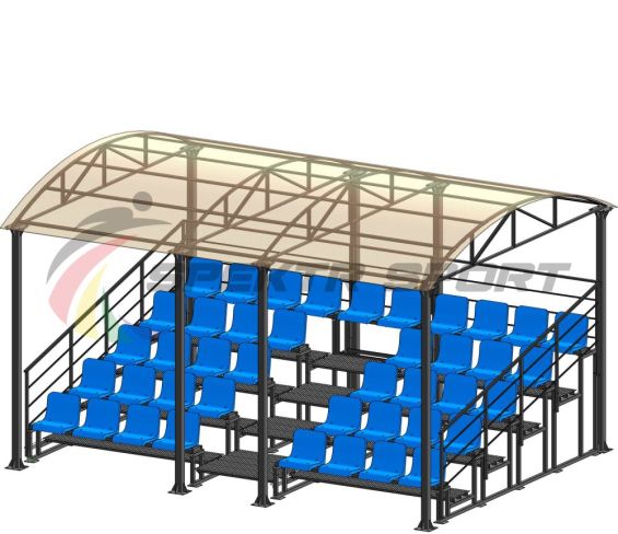 Трибуна для зрителей 5 рядов на 42 места с навесом и перилами