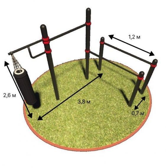 Комплект уличный: Турник, брусья, кронштейн для бокс. мешка. T-031 