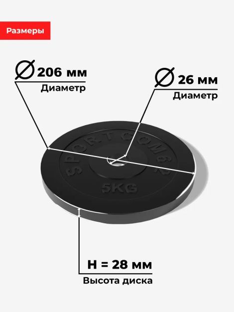 Комплект дисков Sportcom обрезиненных 26мм 5кг / 4 шт.